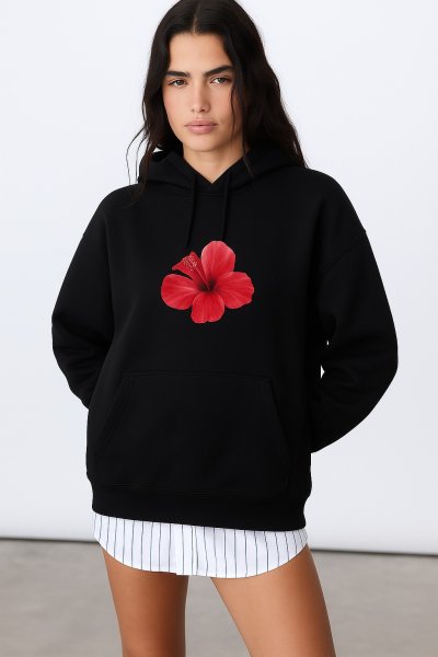 Kadın Red Hibiscus Sweatshirt