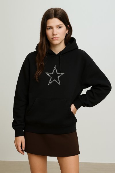 Unisex Star Stroke Taş Baskılı Sweatshirt