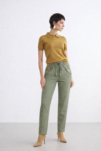 Yüksek Bel Bağcık Detaylı  Pileli Kadın PANTOLON