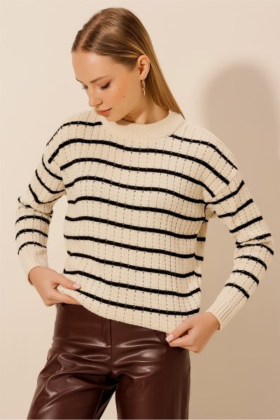 Ajurlu Bisiklet Yaka Triko KAZAK