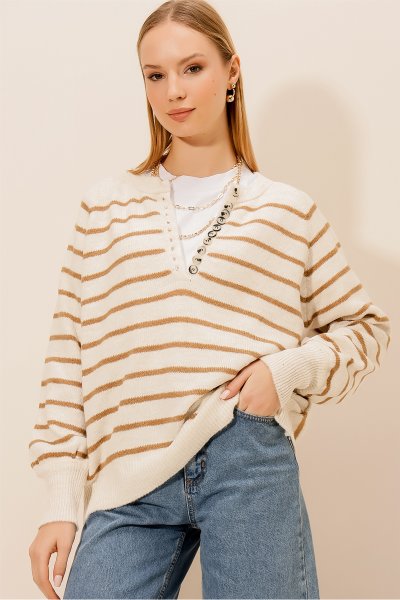 Ön Yarım Düğmeli Şardonlu Yıkamalı SWEAT