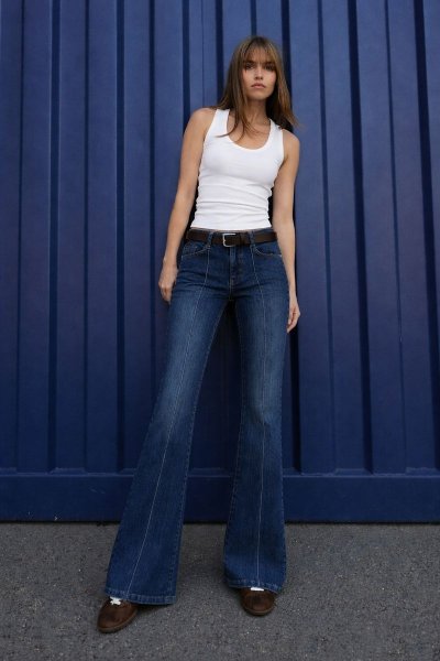 Kemerli Şık Flare Kadın Çımalı Jean PANTOLON