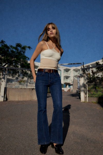 Kemerli Şık Flare Kadın Çımalı Jean PANTOLON
