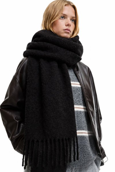 Kadın Düz Püsküllü Buklet Triko Atkı ŞAL