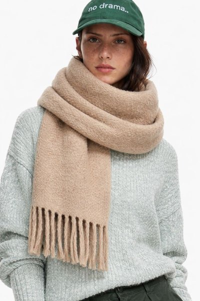 Kadın Düz Püsküllü Buklet Triko Atkı ŞAL