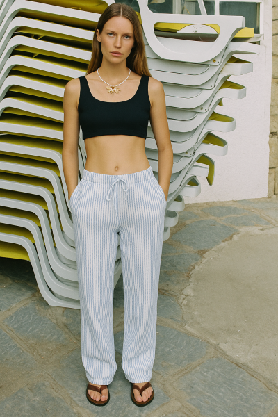 Çizgili Belden Bağlamalı Relax Fit PANTOLON