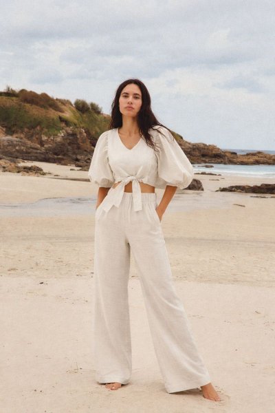 Balon Kol Alttan Bağlamalı Keten TAKIM