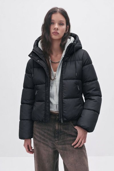 Dolgu Elyaflı Kapüşonlu Spor Kadın MONT