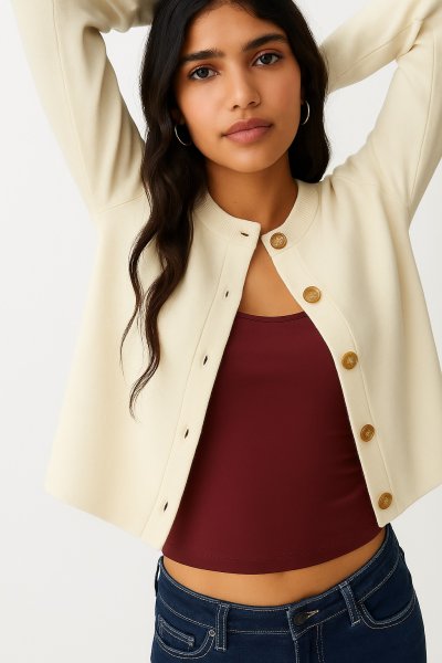 Kadın Bisiklet Yaka Gold Düğme Detaylı Triko HIRKA