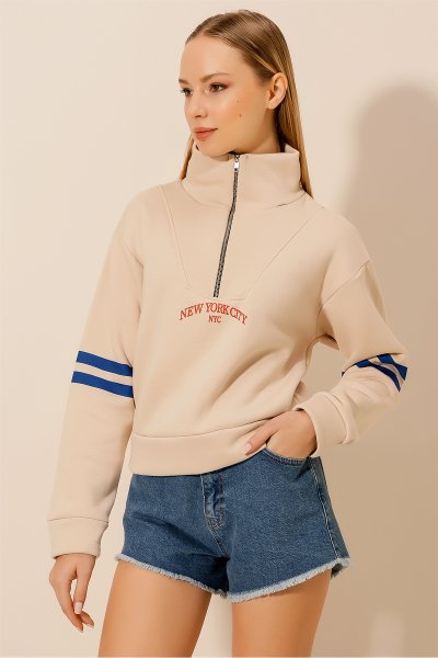 Üç İplik Kollar Çizgili Newyork Baskı SWEAT