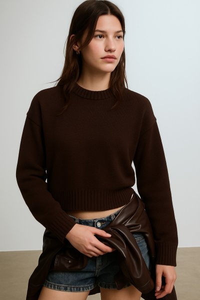 Bisiklet Yaka Yumuşak Dokulu Triko KAZAK