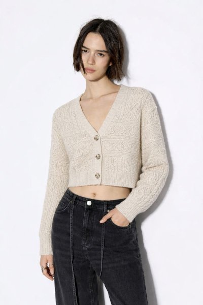 V Yaka Premium Düğmeli Crop Triko Hırka