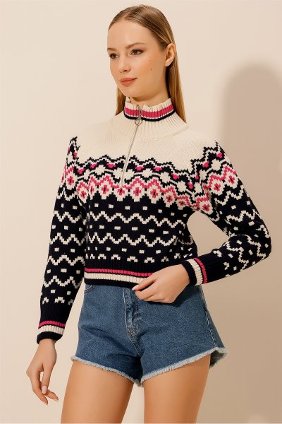 Fermuarlı Desenli KAZAK