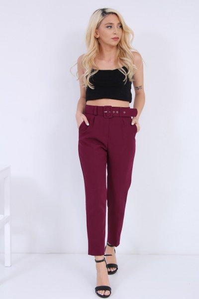 Havuç Kemerli Kumaş Pantolon