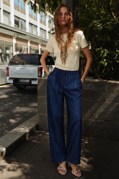 Çizgi Detaylı Cepli Palazzo PANTOLON