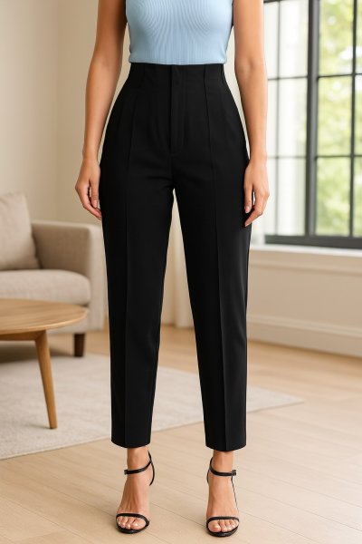 Yüksek Bel Çift Pensli Kumaş   PANTOLON