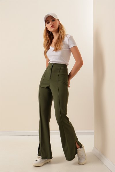 Yüksek Bel Alttan Yan Yırtmaçlı Pantolon