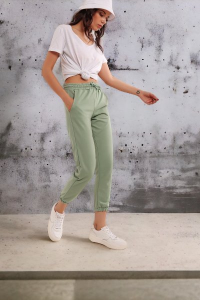 Yüksek Bel Lastikli Bağlamalı EŞOFMAN ALTI