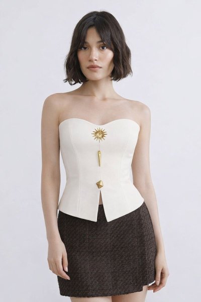 Düğme Detaylı Straplez BLUZ