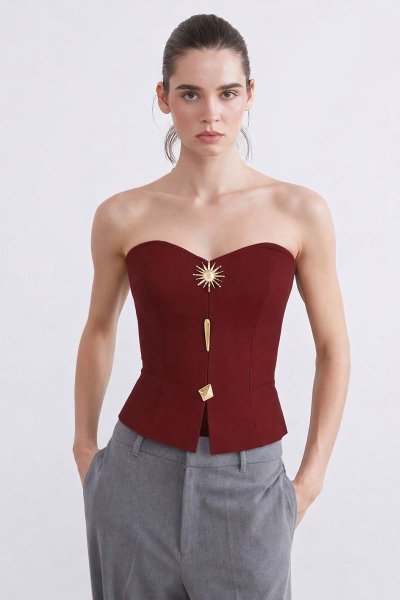 Düğme Detaylı Straplez BLUZ