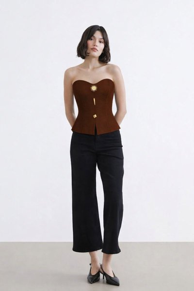 Düğme Detaylı Straplez BLUZ