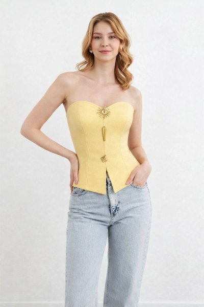 Düğme Detaylı Straplez BLUZ