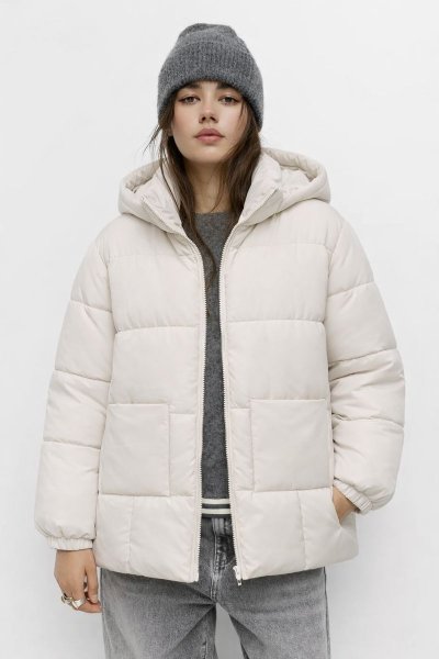 Kapşonlu Cepli Şişme Mont