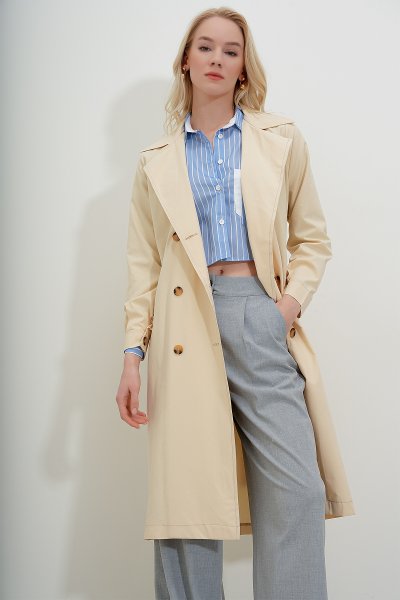 Şal Yaka Kol Manşetli Trenç