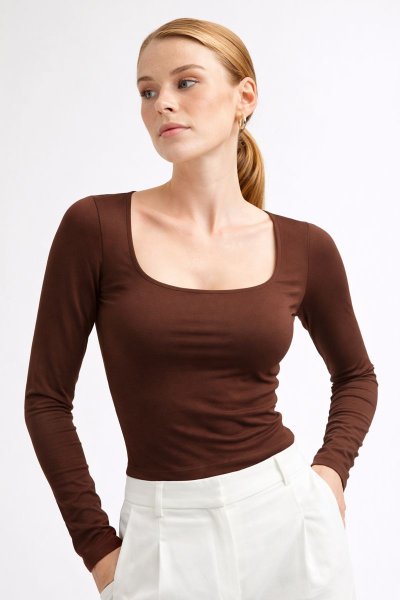 U Yaka Uzun Kol Poliamid BLUZ