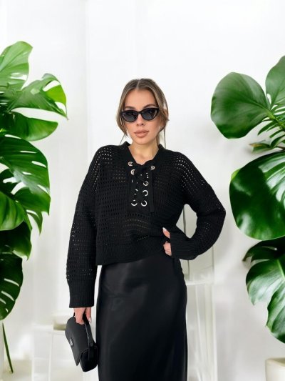 Ajurlu İpli V Yaka Triko KAZAK