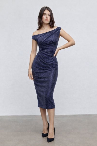 Simli Tek Omuz Vücuda Oturan Gece ELBİSE