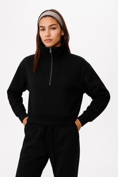 Üç İplik Dik Yaka Fermuarlı SWEAT