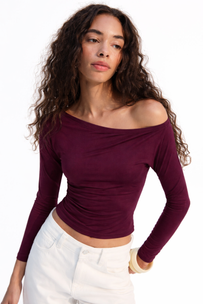 Uzun Kollu Salaş Tek Omuz Dekolteli BLUZ