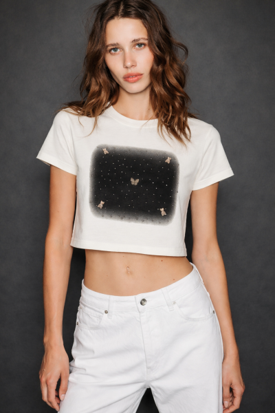 Bisiklet Yaka  Baskılı T-SHİRT