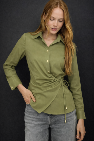 Şık Asimetrik Kesim Yan Bağcıklı Drapeli Kadın GÖMLEK