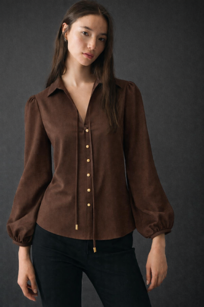 Kadın Gloss Düğmeli Bağlamalı Şık GÖMLEK