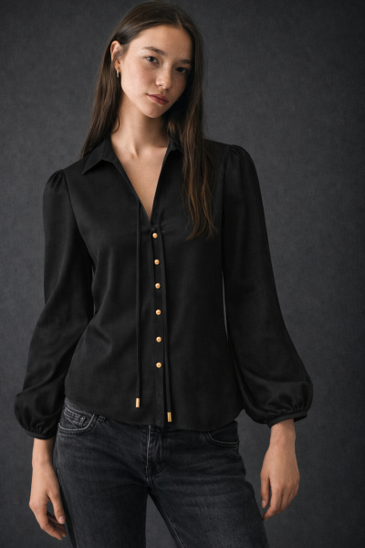 Kadın Gloss Düğmeli Bağlamalı Şık GÖMLEK