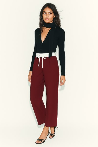 Çift Bel Bantlı Wide Leg Pantolon