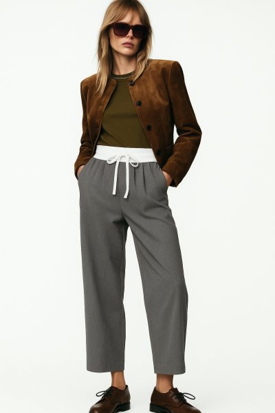 Çift Bel Bantlı Wide Leg Pantolon