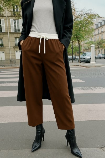 Çift Bel Bantlı Wide Leg Pantolon