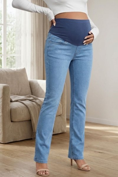 Hamile Kadın Esnek Karın Bantlı Slim Fit Denim JEAN PANTOLON
