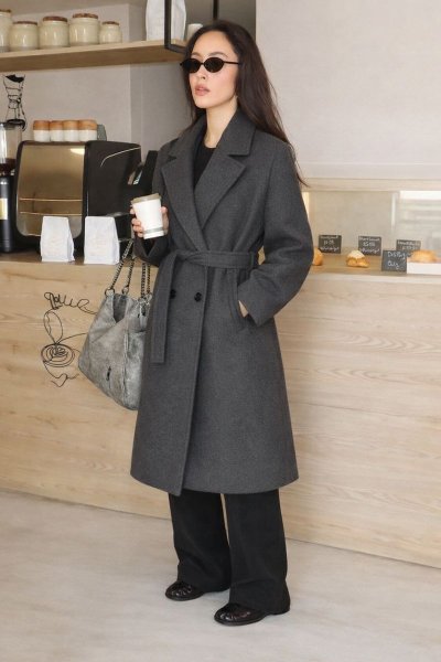 Önden Düğmeli Kuşaklı Kaşe KABAN