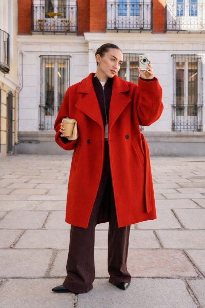 Önden Düğmeli Kuşaklı Kaşe KABAN