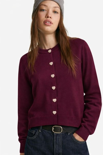 Kalp Düğme Detaylı Yumuşak Örgü HIRKA