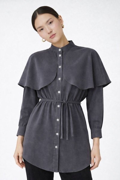 Kadın Pelerin Detaylı Düğmeli Salaş TUNİK