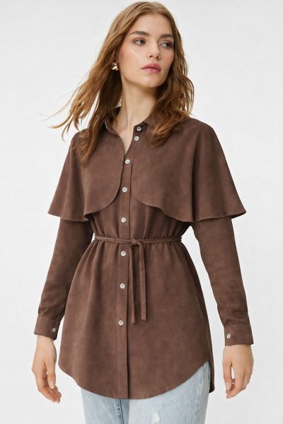 Kadın Pelerin Detaylı Düğmeli Salaş TUNİK