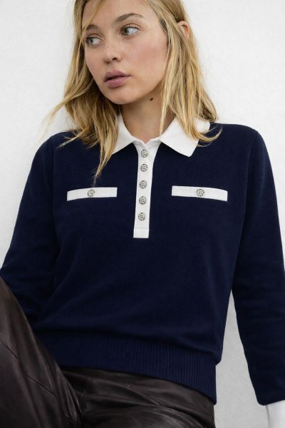 İki Renkli Polo Yaka Düğmeli KAZAK