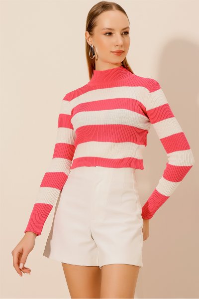 Dik Yaka Kalın Çizgili BLUZ