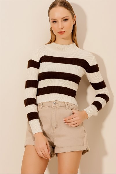 Dik Yaka Kalın Çizgili BLUZ