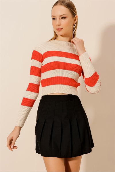 Dik Yaka Kalın Çizgili BLUZ